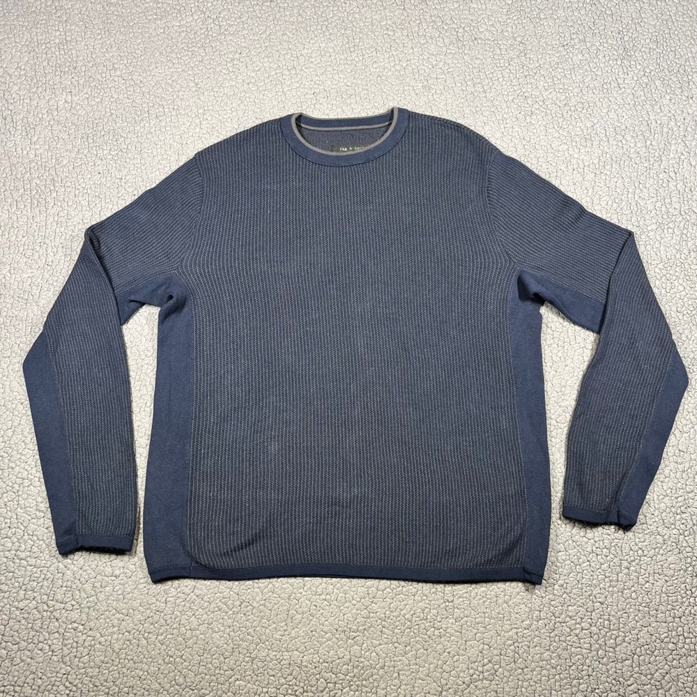 Rag & Bone Mens Navy Blue Textured Waffle Knit Crewneck Sweater Size Large L